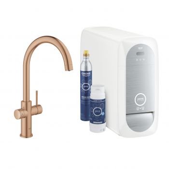 Baterie bucatarie Grohe Blue Home cu pipa C sistem filtrare starter kit brushed warm sunset la reducere