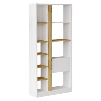 Bibliotecă albă/cu aspect de lemn de stejar 76x160 cm Martina – Kalune Design ieftina