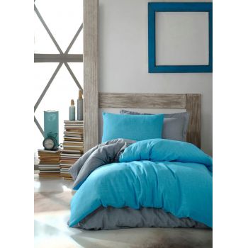 Lenjerie de pat pentru o persoana, Maxi Color - Turquoise, Eponj Home, 65% bumbac/35% poliester