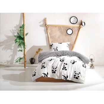 Lenjerie de pat pentru o persoana, Panda, EnLora Home, 65% bumbac/35% poliester
