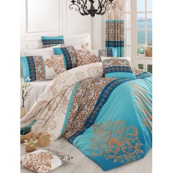 Lenjerie de pat pentru o persoana, Katre - Turquoise, Pearl Home, Bumbac Ranforce