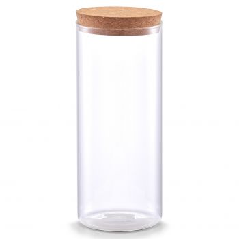 Borcan pentru depozitare cu capac din pluta, Transparent Glass C, 1400 ml, Ø 9,5xH23,5 cm