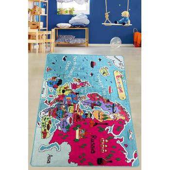 Covor de Copii Harta Europa, Multicolor, 80x120 cm
