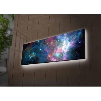 Tablou Canvas cu Led Stele Semiha fara Priza, Multicolor, 90x30 cm