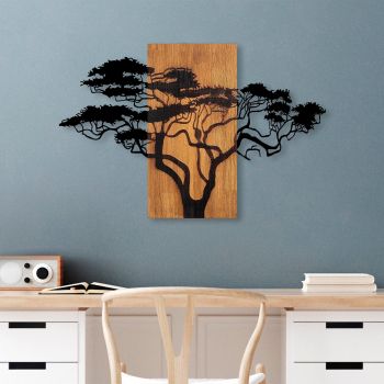 Decoratiune de perete lemn Acacia Tree - 387, Nuc, 58x3x90 cm