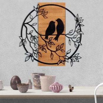 Decoratiune de perete lemn Dragostea in Aer, Negru, 60 x 59 x 3