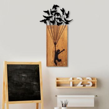 Decoratiune de perete lemn Flying Boy 1, Nuc, 86x3x45 cm