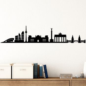 Decoratiune de perete Metal Berlin Skyline, Negru, 24x1x119 cm
