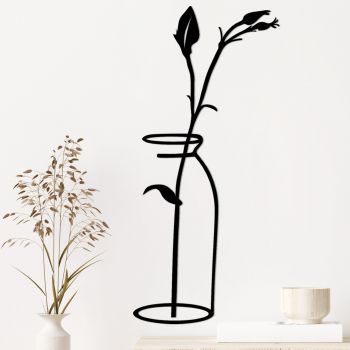 Decoratiune de perete Metal Flower In The Vase, Negru, 0.15x71x33 cm