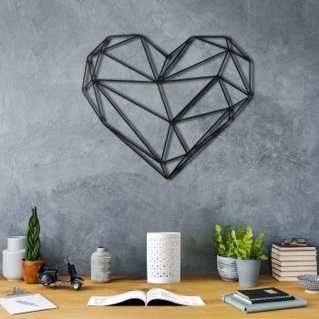 Decoratiune de perete Metal Heart v2, Negru, 40x1x37 cm