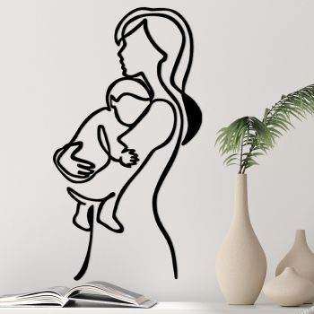 Decoratiune de perete Metal Mother And Baby, Negru, 0.15x39x70 cm