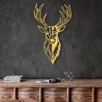 Decoratiune de perete Metal Red Deer 3, Aur, 70x1x42 cm