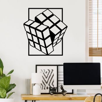 Decoratiune de perete Metal Rubik's Cube, Negru, 69x1x64 cm