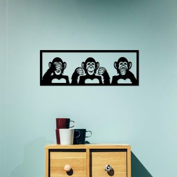 Decoratiune de perete Metal Three Monkeys - M, Negru, 25x1x70 cm