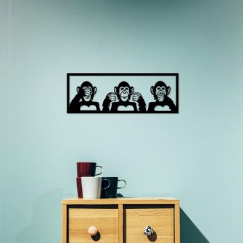 Decoratiune de perete Metal Three Monkeys - S, Negru, 18x1x50 cm