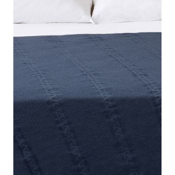 Cuvertură albastru-închis din bumbac pentru pat dublu 200x220 cm Trenza – Oyo Concept