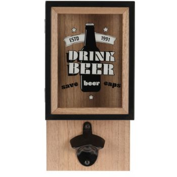 Desfacator si cutie pentru depozitare capace Drink Beer, 15.3x8.3x30 cm, lemn