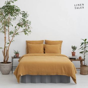 Lenjerie de pat galben-muștar din fibre de cânepă pentru pat dublu 200x220 cm – Linen Tales