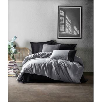 Lenjerie de pat pentru o persoana (DE), Plain - Grey, Black, Cutie de bumbac, Bumbac Ranforce
