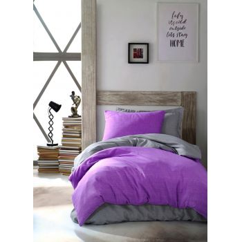 Lenjerie de pat pentru o persoana Single XXL (DE), 2 piese, Maxi Color - Purple, Eponj Home, 65% bumbac/35% poliester