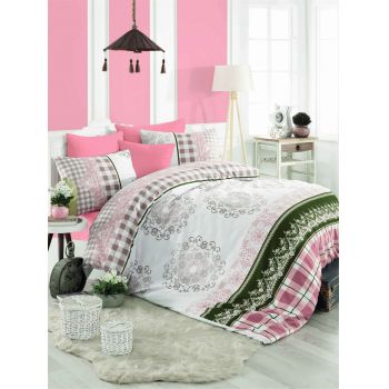 Lenjerie de pat pentru o persoana (EU) (IT), Nazenin - Pink, Pearl Home, Bumbac Ranforce