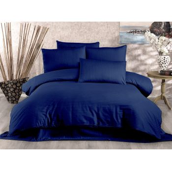 Lenjerie de pat pentru o persoana (DE), Lilyum - Dark Blue, Whitney, Bumbac Satinat ieftina
