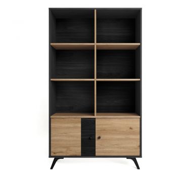 Bibliotecă negru/natural cu aspect de lemn de stejar 92x160 cm Bocami – Marckeric ieftina