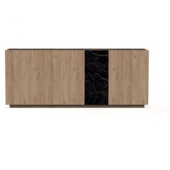 Comodă negru/natural joasă cu aspect de lemn de stejar 180x78,5 cm Dione – Marckeric