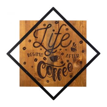 Decorațiune de perete din metal/lemn 54x54 cm Life Begins After Coffee – Wallity