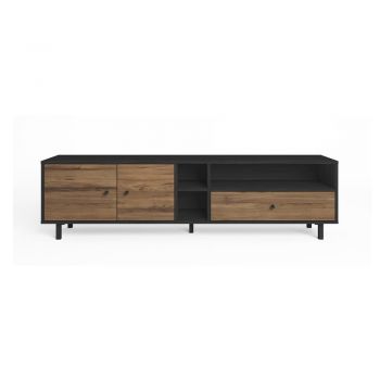 Comodă TV negru/natural cu aspect de lemn de nuc 180x47 cm Roald – Marckeric ieftina