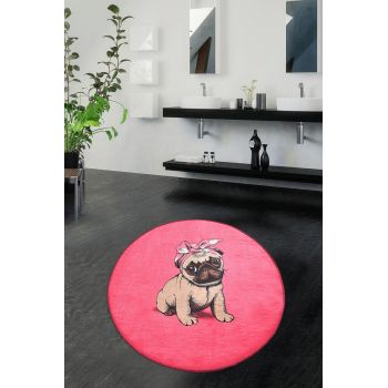 Covoras de baie, Chilai, Pink Pug DJT (100 cm), Micropoliamida, Multicolor ieftin