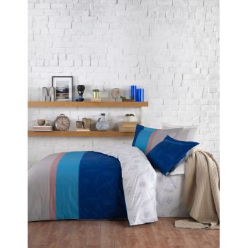 Lenjerie de pat pentru o persoana (FR), Effective - Blue, Primacasa by Türkiz, Bumbac Ranforce