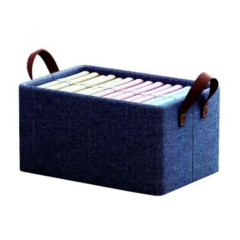 Cutie de depozitare tip cos, Flippy, textil, pliabila, 47x20x28 cm, se poate spala, cu manere, albastru