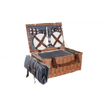 Cos de picnic pentru 4 persoane, DKD Home Decor, 46 x 30 x 20 cm, rachita, maro/bleumarin