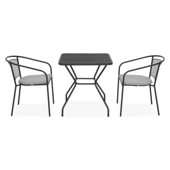 Set 2 scaune si masa patrata, Berlin, L.70 l.70 H.72 cm, negru/gri