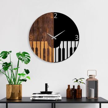 Ceas de perete decorativ din lemn Piano, Nuc, 3x56x56 cm
