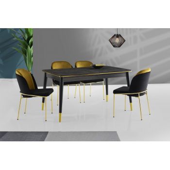 Masă Flora Dining Table, Negru, 146x78x90 cm