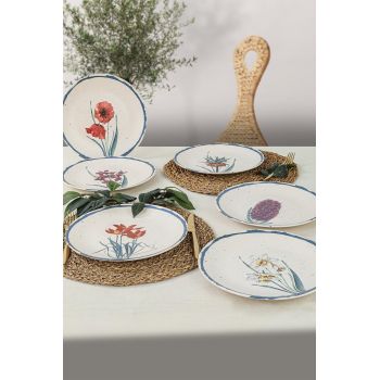 Set 6 Farfurii Bouquet, Ceramica , Alb Mat, 25 cm