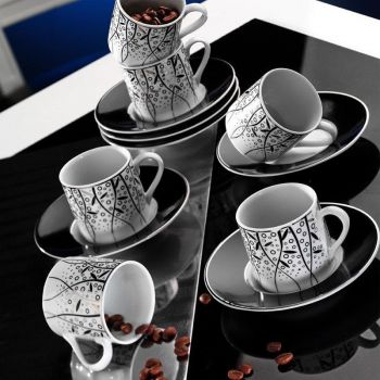 Set cești de cafea, Alb, 28x7x18 cm