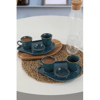 Set cești de cafea Safir Moka Coffee Presentation Set 8 Pieces for 2 People, Albastru, 30x17x30 cm