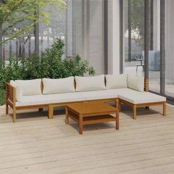 vidaXL Set mobilier grădină cu perne crem, 6 piese, lemn masiv acacia