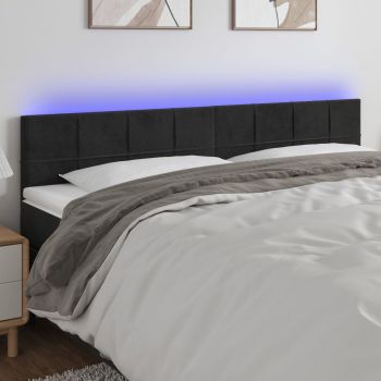 vidaXL Tăblie de pat cu LED, negru, 200x5x78/88 cm, catifea