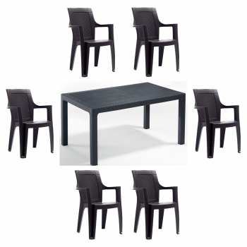 Set gradina cu masa CLASSI 90x150 cm + 6 scaune ELEGANCE 62x57x88 cm, model ratan, antracit