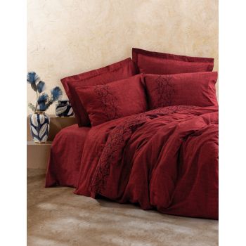 Lenjerie de pat pentru o persoana (DE), Sooty - Claret Red, Cotton Box, Bumbac Ranforce