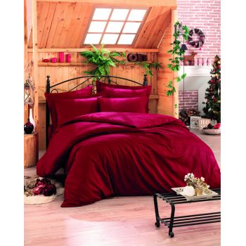 Lenjerie de pat pentru o persoana (DE), Stripe - Claret Red v2, Cotton Box, Bumbac Satinat
