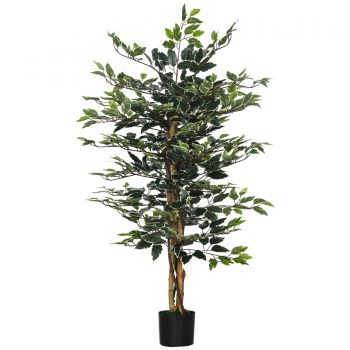 HOMCOM Ficus artificial in ghiveci cu 702 frunze multicolore, Plante artificiale pentru interior si exterior, 130 cm | AOSOM RO