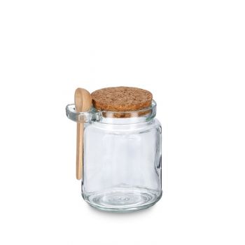 Recipient pentru depozitare din sticla, cu capac si lingura, Wood Natural, 240 ml, Ø7,2xH10,5 cm