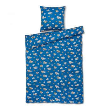 Lenjerie de pat albastră din bumbac satinat pentru pat de o persoană/extinsă 140x220 cm Grand Pleasantly – JUNA ieftina