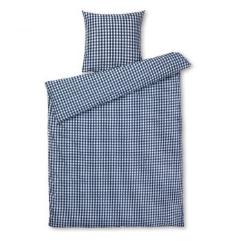 Lenjerie de pat albă/albastru-închis din țesătură crep pentru pat de o persoană/extinsă 140x220 cm Bæk&Bølge – JUNA
