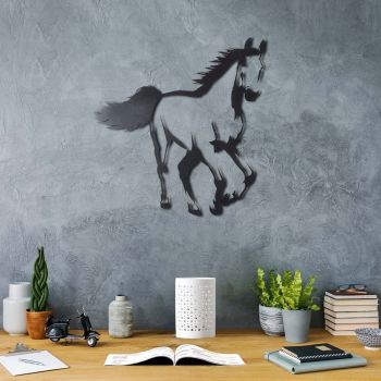 Decoratiune de perete, Horse, Metal, Dimensiune: 49 x 50 cm, Negru
